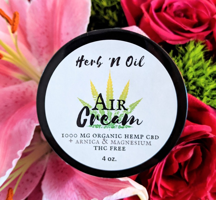 Herb 'N Oil Air Cream, 1000 mg CBD, THC Free,4 oz jar, 500 mg CBD, Arnica and magnesium, for sensitive skin